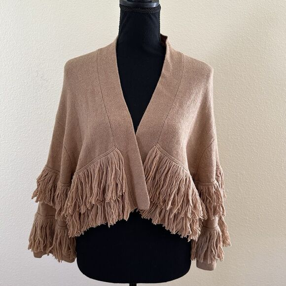 BCBGMAXAZRIA Women’s Tan Fringe Knit Open Front Cardigan Size S - Picture 7 of 7